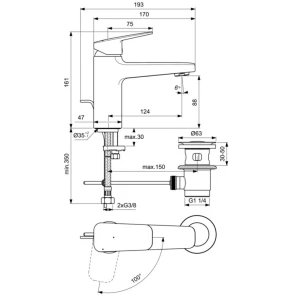 Изображение товара смеситель для раковины с донным клапаном coolstart ideal standard ceraplan bd228xg