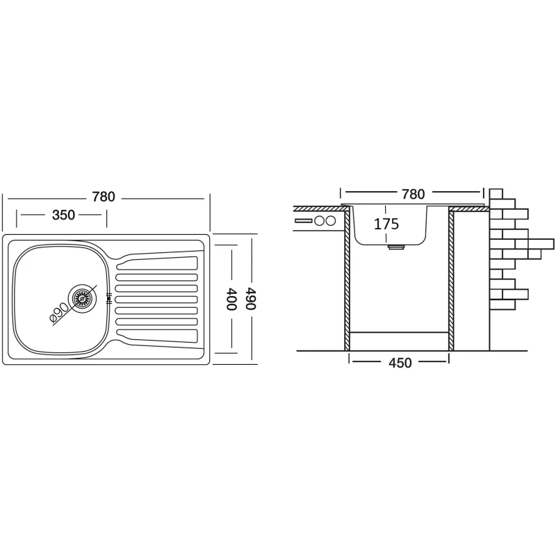 Кухонная мойка полированная сталь Ukinox Комфорт COP780.490 -GT8K 1R