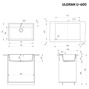 Изображение товара кухонная мойка ulgran ультра-черный u-600-344