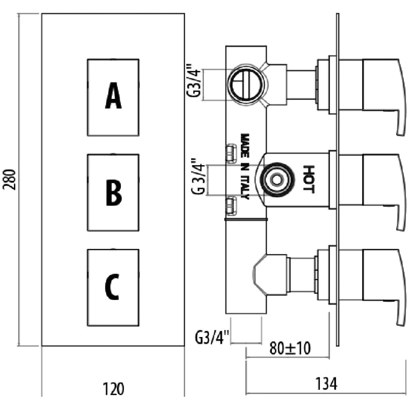 Термостатический смеситель для ванны Gattoni Termostatici TS994/40C0CR