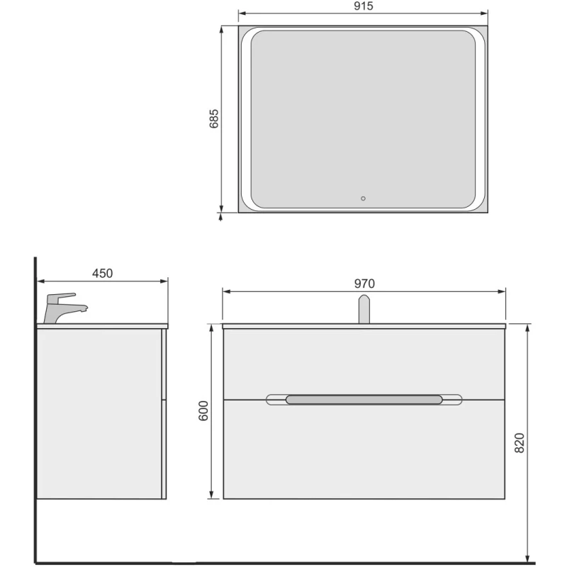 Комплект мебели белый 97 см Jorno Modul Mol.01.97/P/W + Mol.08.100/W + Mol.02.92/W