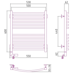 Изображение товара полотенцесушитель электрический 600x500 мэм правый сунержа аркус 2.0 00-5605-6050