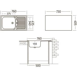 Изображение товара кухонная мойка декоративная сталь ukinox классика cll760.435 -gw6k 2l