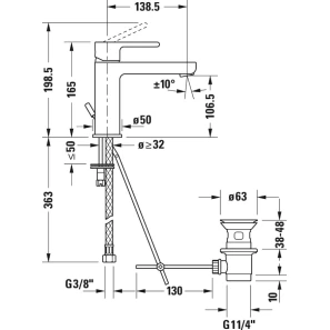 Изображение товара смеситель для раковины с донным клапаном duravit b.2 b21020001010