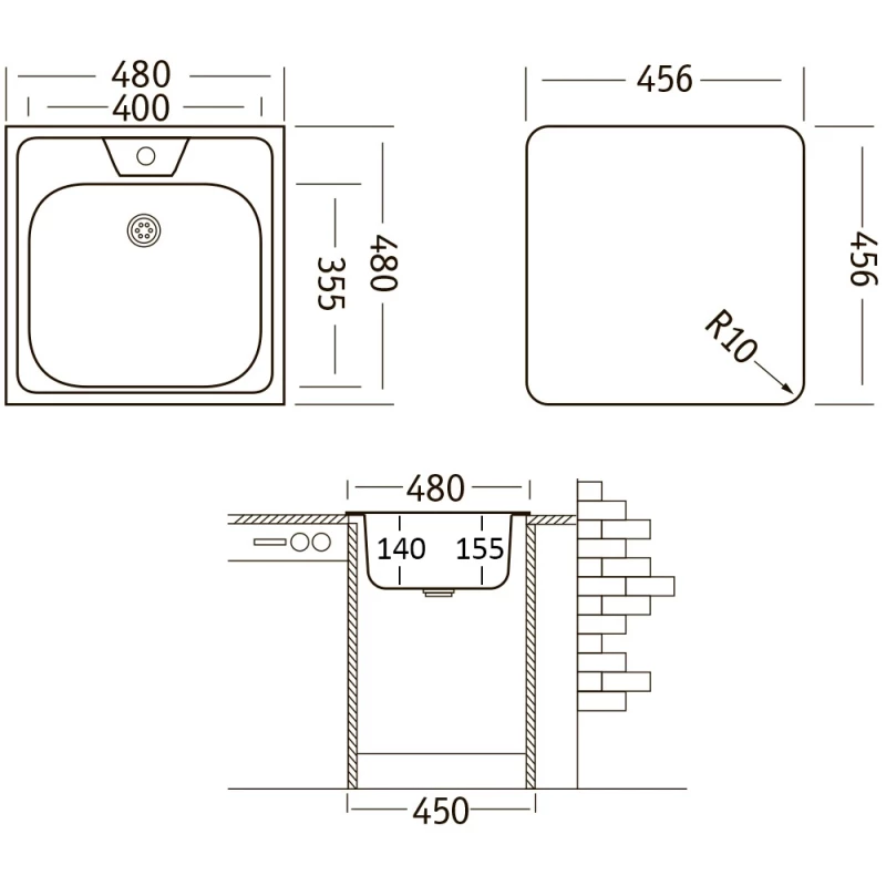Кухонная мойка декоративная сталь Ukinox Классика CLL480.480 -GT6C 0C
