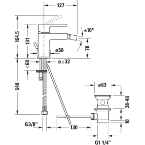 Изображение товара смеситель для биде с донным клапаном duravit b.2 b22400001010