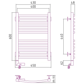 Изображение товара полотенцесушитель электрический 600x400 мэм правый сунержа аркус 2.0 00-5605-6040