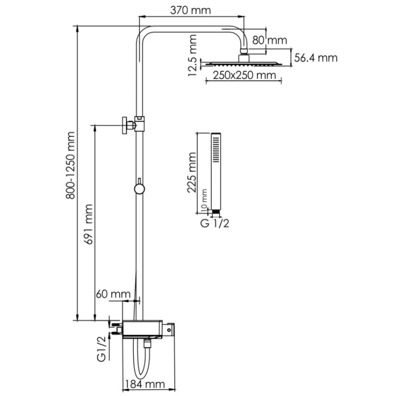 Душевая система 250 мм WasserKRAFT Abens A114.255.217.CB Thermo