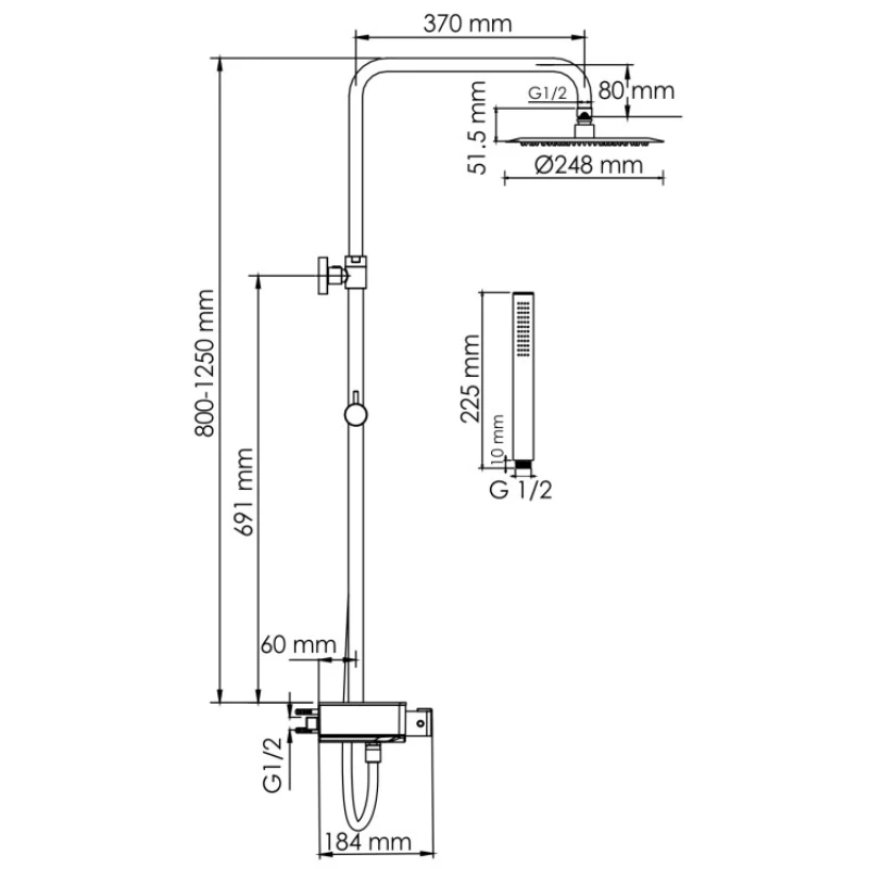Душевая система 248 мм WasserKRAFT Abens A114.258.217.CB Thermo