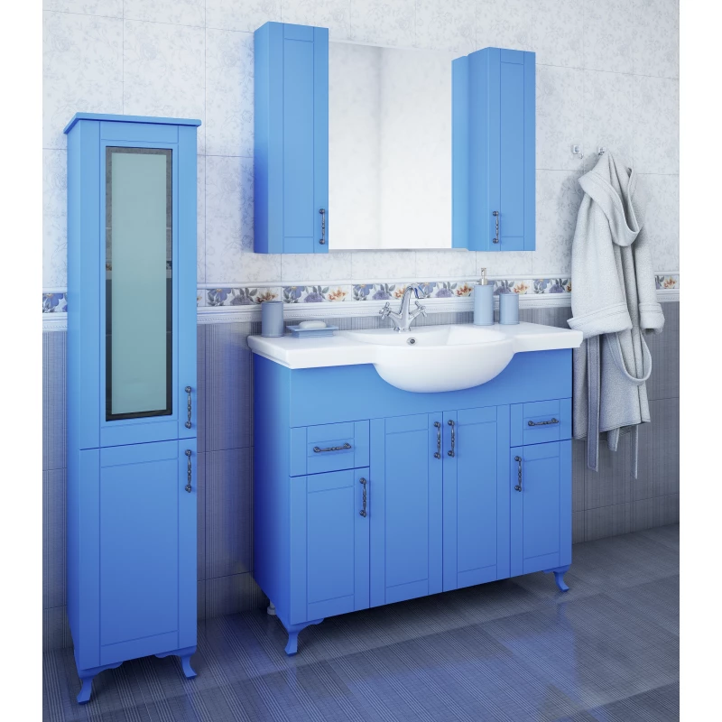 Зеркальный шкаф 100x71 см голубой матовый Sanflor Глория C000005703