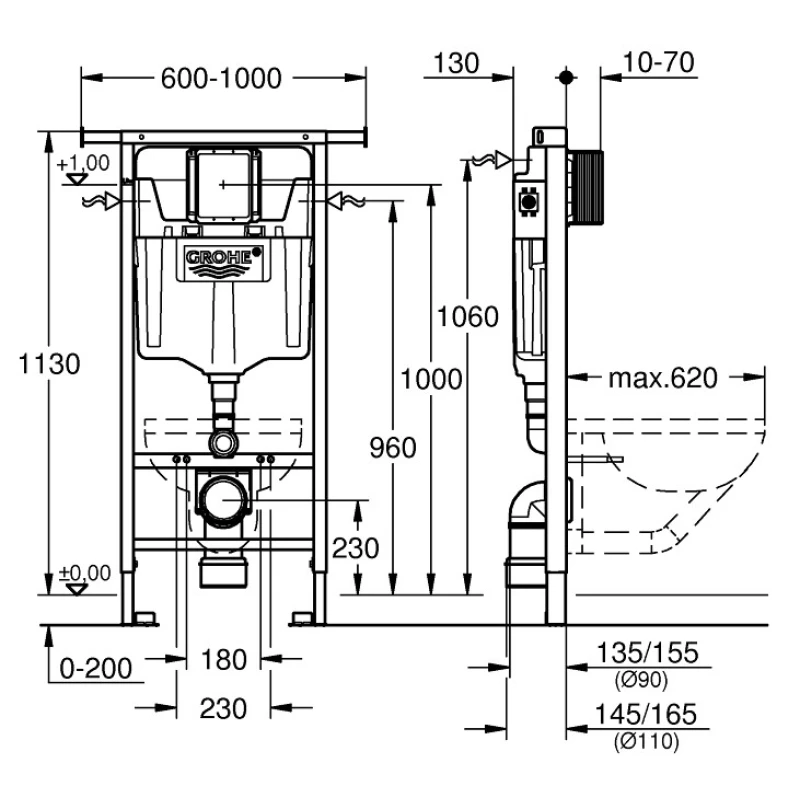 Монтажный элемент для подвесного унитаза, 1130 мм Grohe Rapid SL 38588001