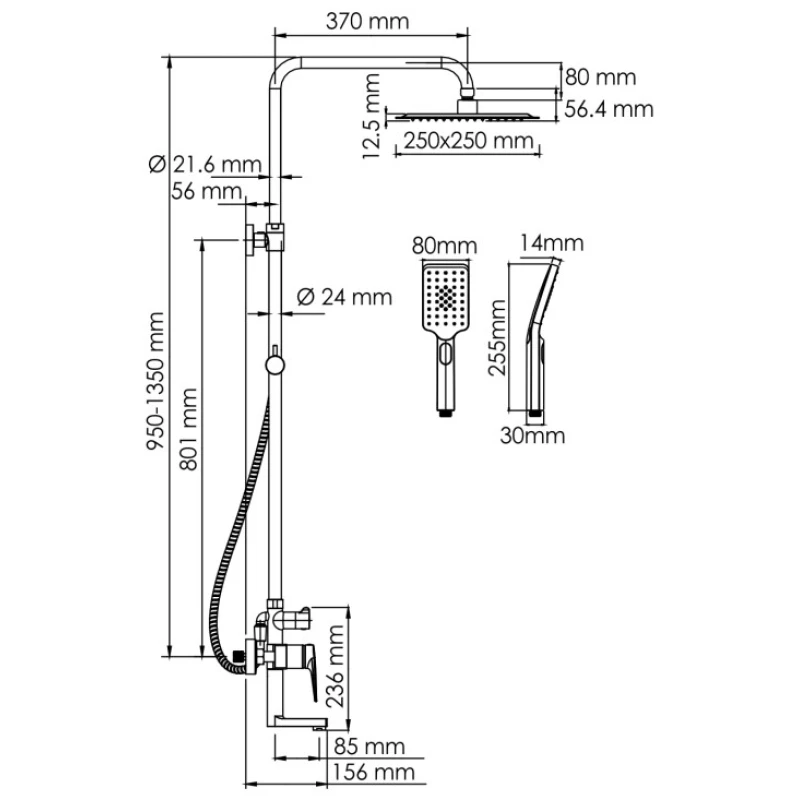 Душевая система 250 мм WasserKRAFT Aisch A155.198.201.BG