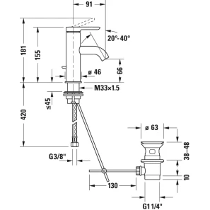 Изображение товара смеситель для раковины с донным клапаном duravit c.1 c11010001010