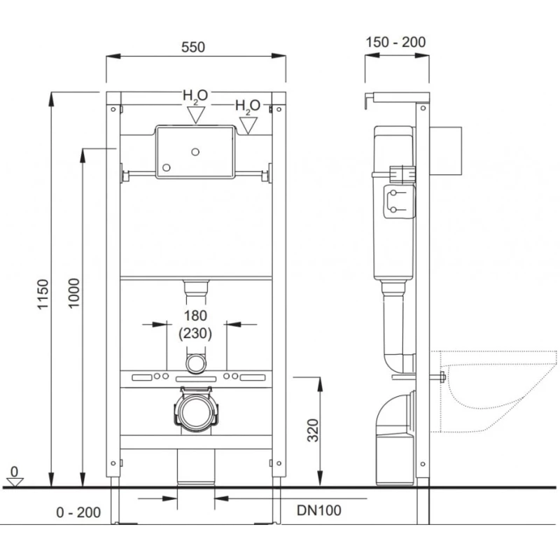 Монтажный элемент для подвесного унитаза, 1150 мм Pestan Fluenta 40006356