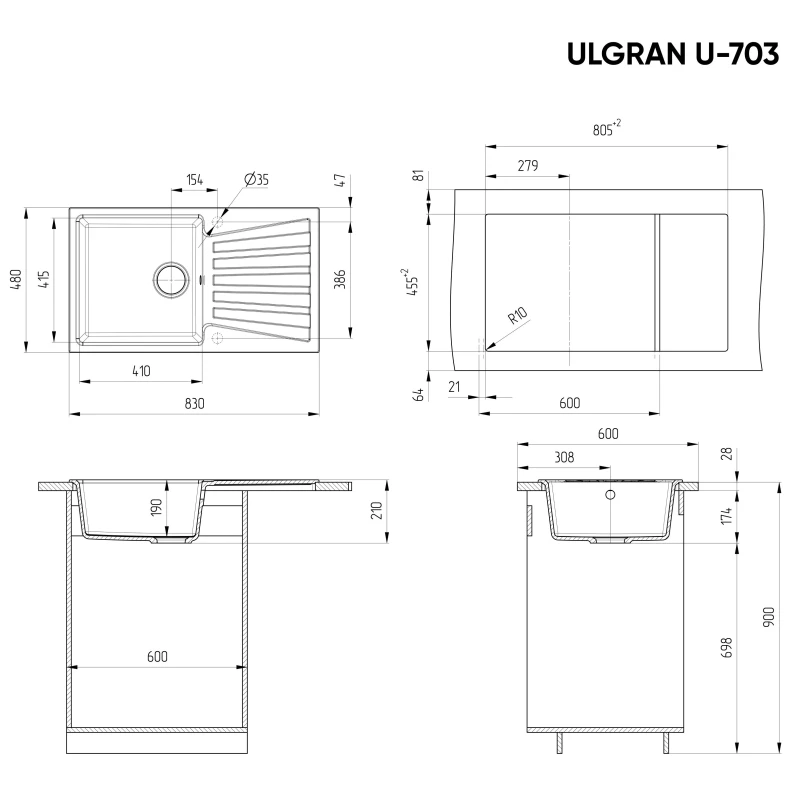 Кухонная мойка Ulgran бежевый U-703-328