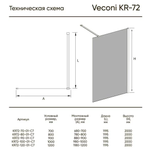 Изображение товара неподвижная перегородка 110 см veconi korato kr72b-110-01-c7 прозрачное