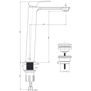 Изображение товара смеситель для раковины с донным клапаном paini venti v2cr211llsr