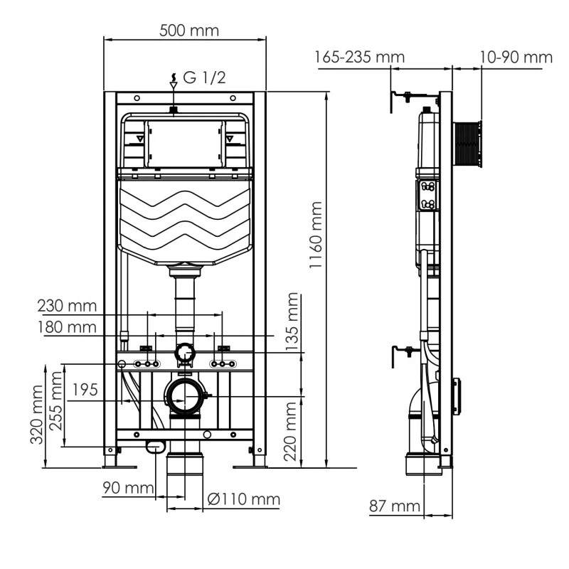 Монтажный элемент для подвесного унитаза WasserKRAFT Aller 10 10TLT.010.ME.MG03