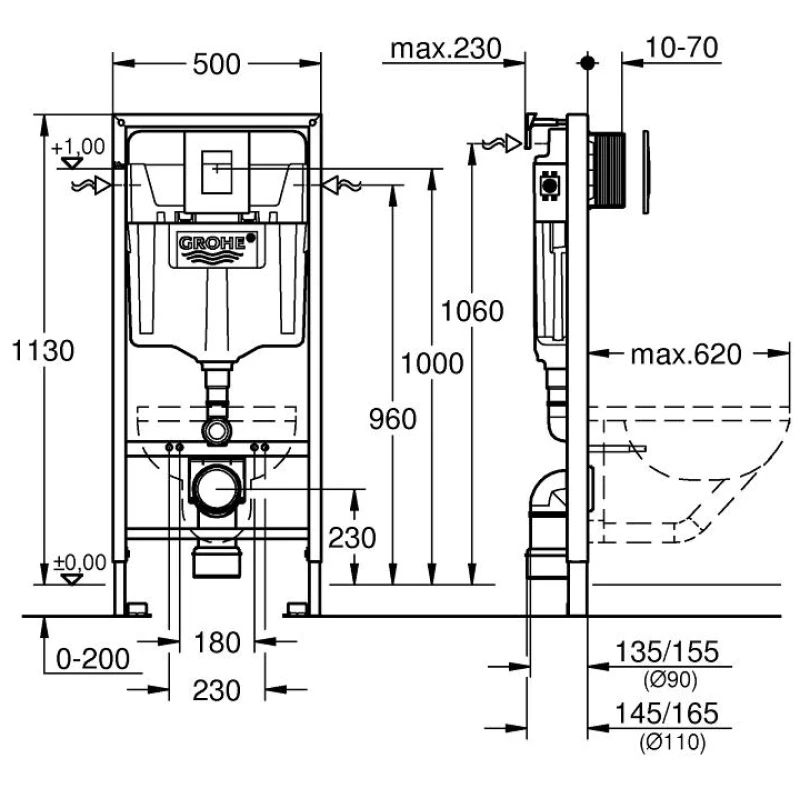 Комплект подвесной унитаз Abber Bequem AC1100MB + система инсталляции Grohe 38811kf0