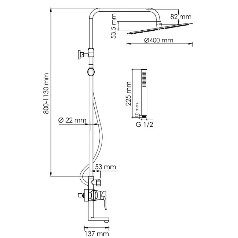 Душевая система 400 мм WasserKRAFT A166.117.137.087.CH