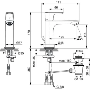 Изображение товара смеситель для раковины с донным клапаном ideal standard connect air a7012a5