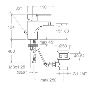 Изображение товара смеситель для биде с донным клапаном ramon soler rs-q 9303va1167