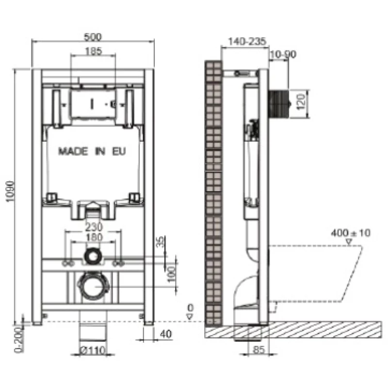 Комплект подвесной унитаз MEER MR-2100 + система инсталляции Jacob Delafon E29025-NF + E29027-CP