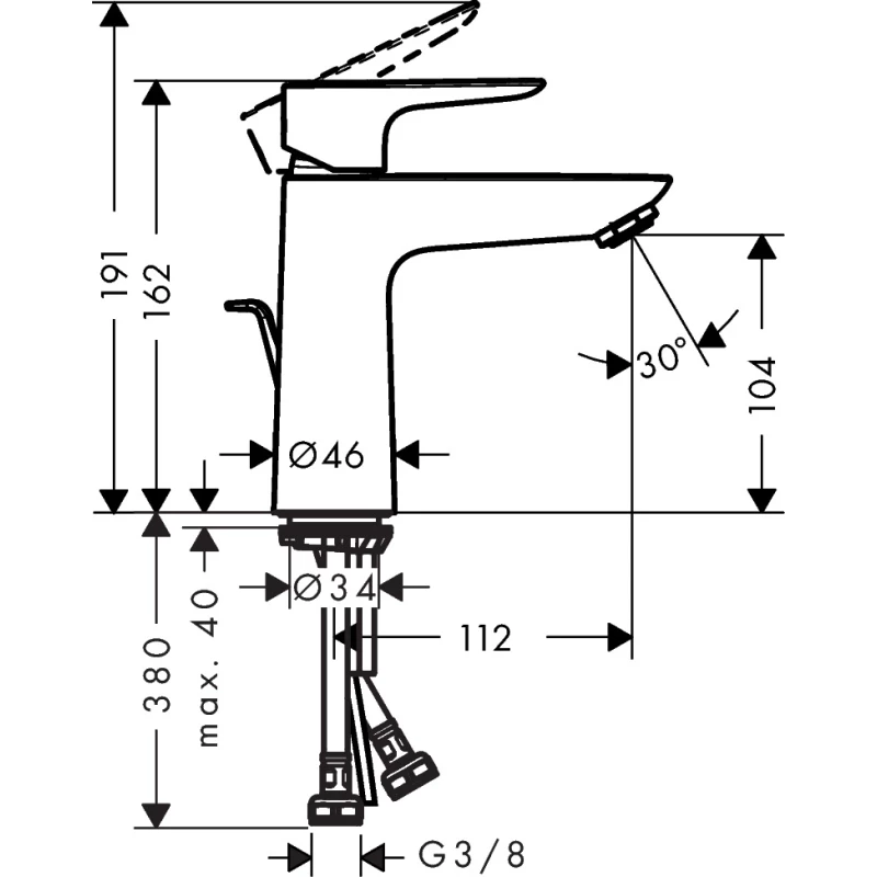 Смеситель для раковины с донным клапаном Hansgrohe Talis E 71710140