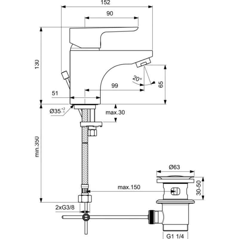 Смеситель для раковины с донным клапаном Ideal Standard Ceraplan III B0700AA