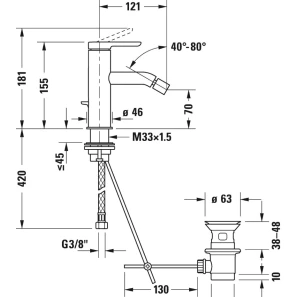 Изображение товара смеситель для биде с донным клапаном duravit c.1 c12400001010