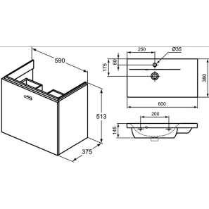 Изображение товара тумба серый глянец 60 см 2 ящика ideal standard connect space c6743kr