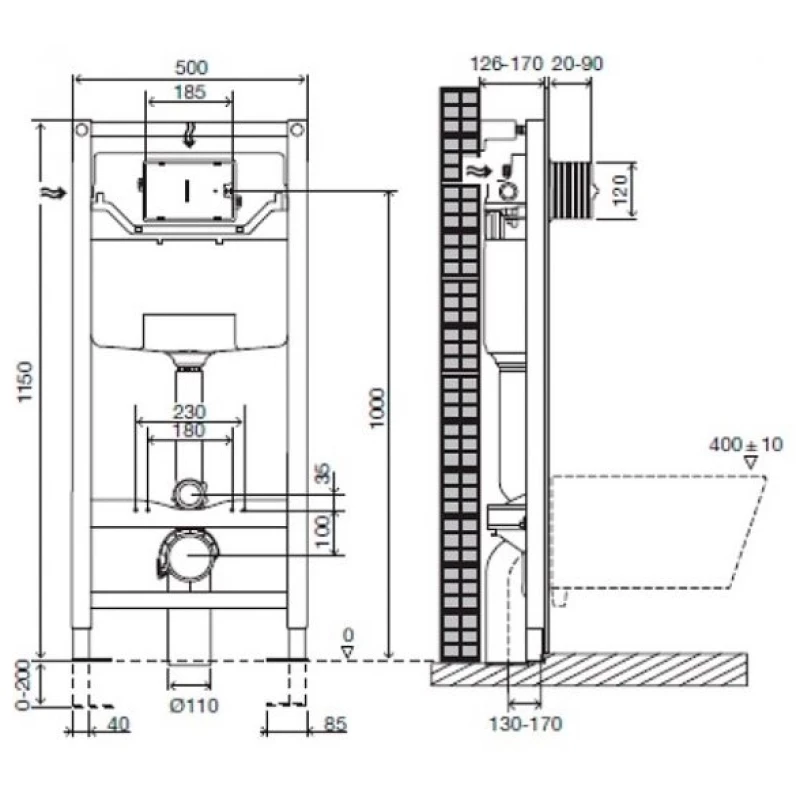 Комплект подвесной унитаз MEER MR-2100 + система инсталляции Jacob Delafon E5504-NF + E4326-CP