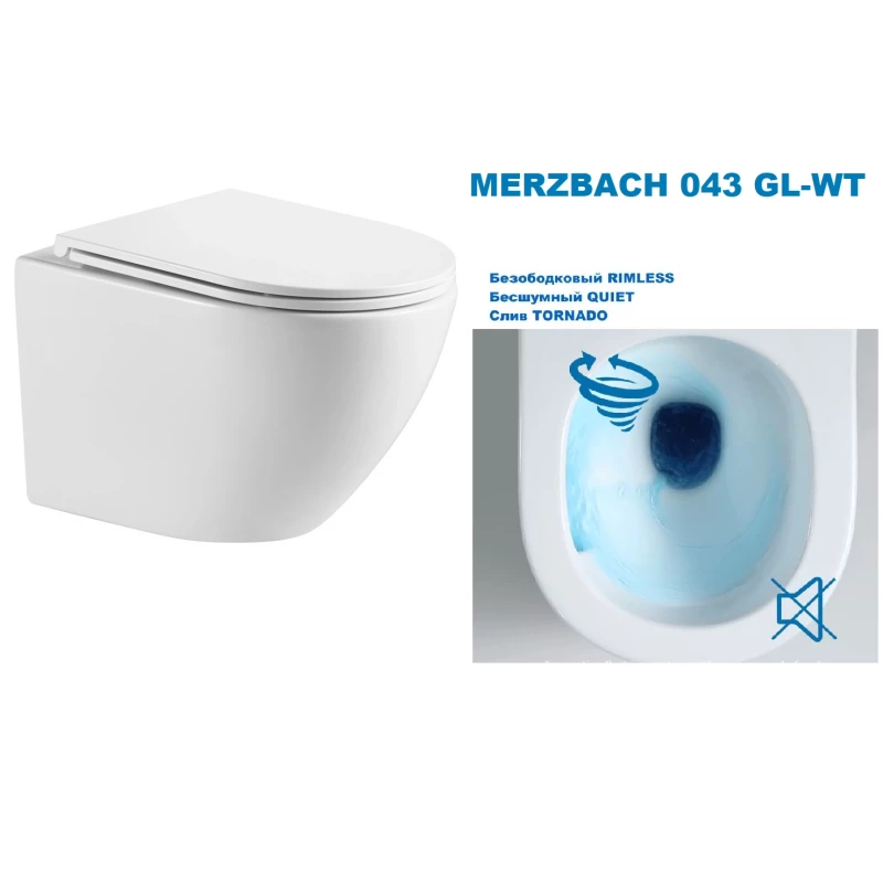 Подвесной безободковый унитаз с сиденьем микролифт WeltWasser Merzbach 043 GL-WT