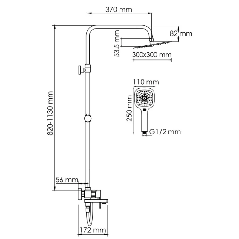 Душевая система 300 мм WasserKRAFT A177.118.065.087.CH