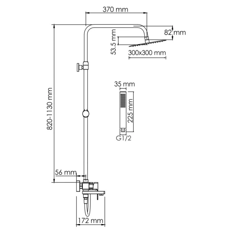 Душевая система 300 мм WasserKRAFT A177.118.103.087.CH